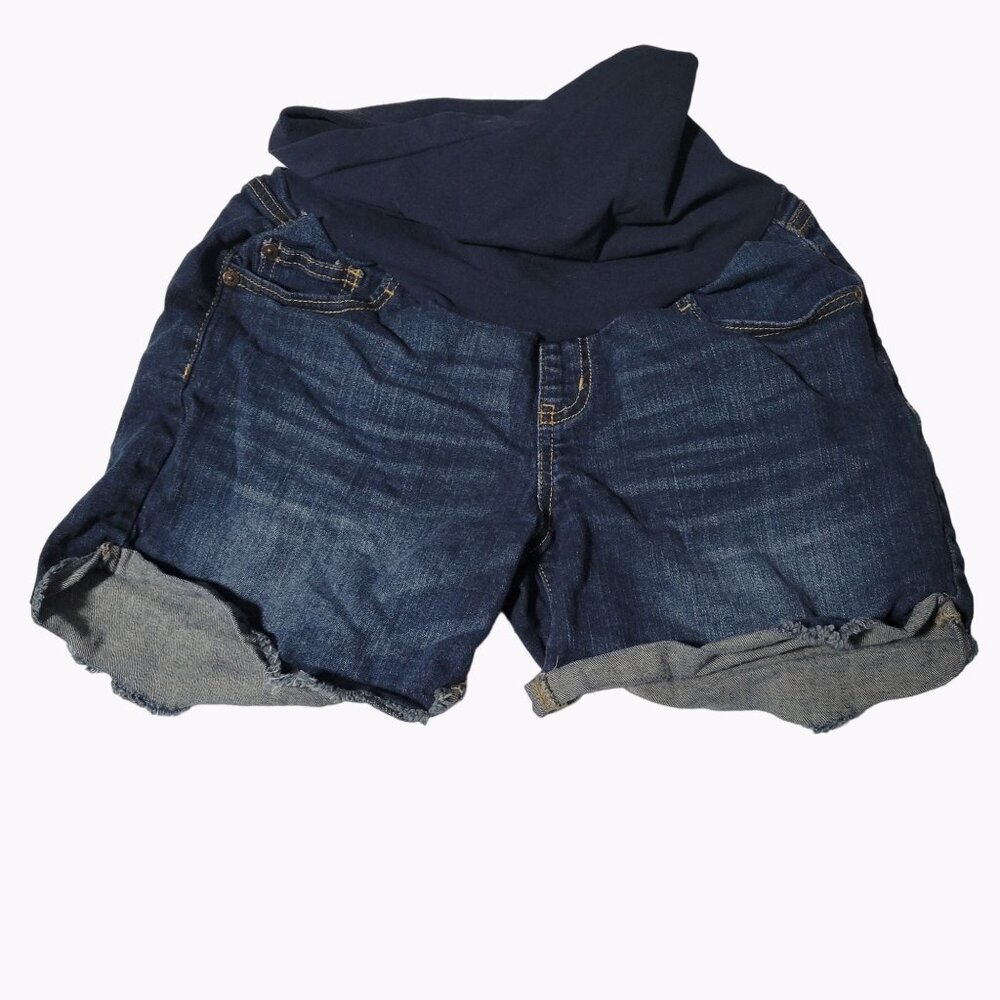 Indigo Blue Maternity Jean Shorts Womens Size Medium Dark Wash Denim Cutoffs